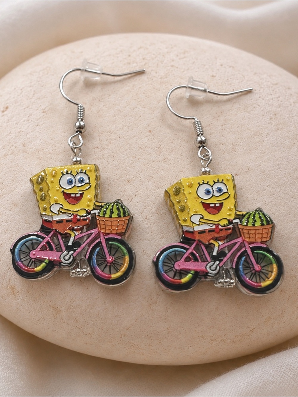 Yellow Sponge Character Bike Earrings